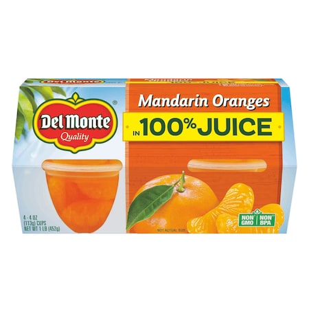 Del Monte Mandarin Oranges In 100% Juice Delmonte 4 oz. Plastic Cups, PK24 2002254